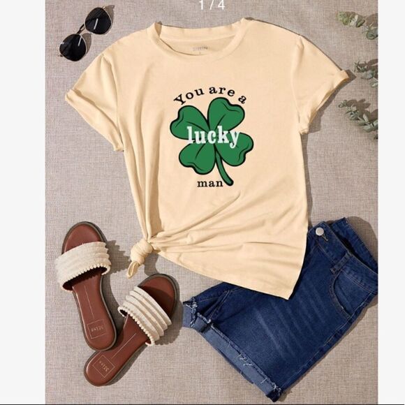 New “Lucky Man” Clover Graphic Tee L - Picture 1 of 5
